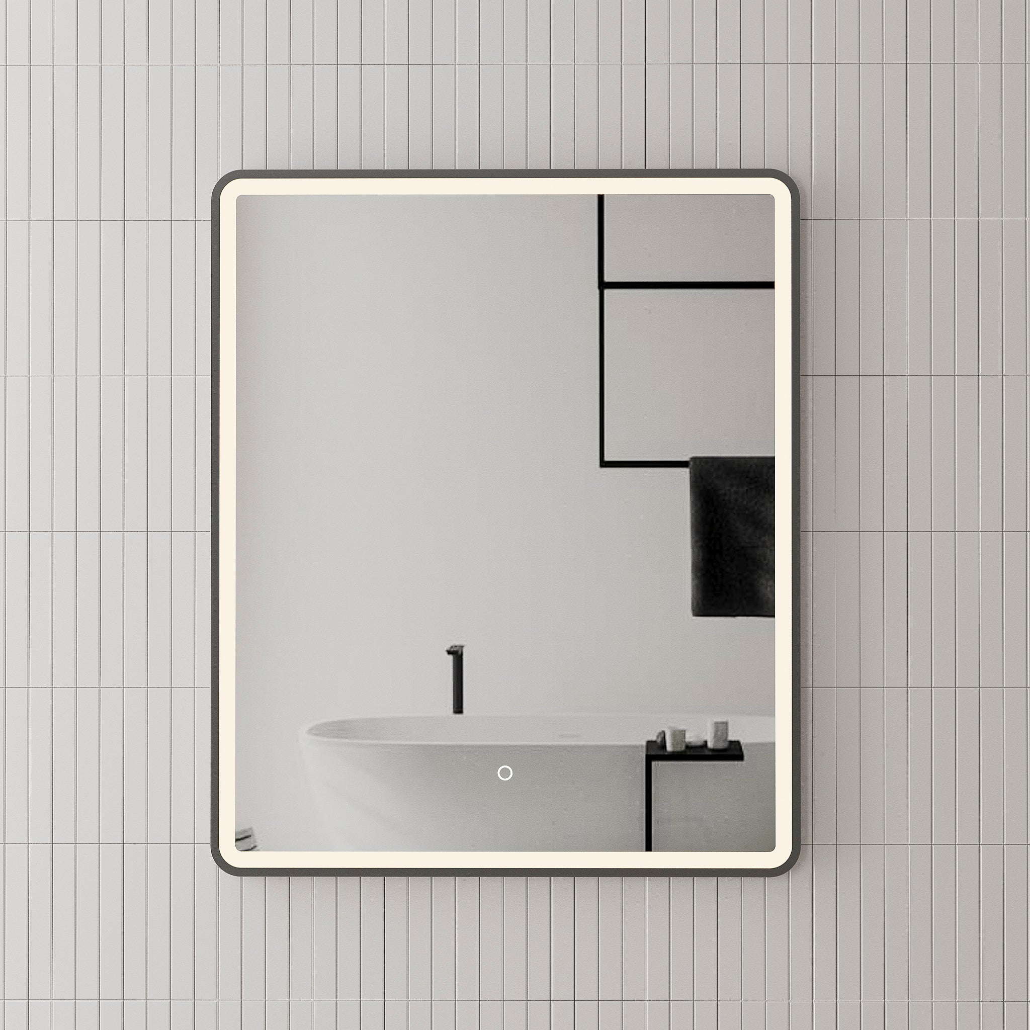 Retti Rectangular Frontlit LED Mirror with Matte Black Frame and Demister | 5 sizes available, from 450mm to 1500mm |