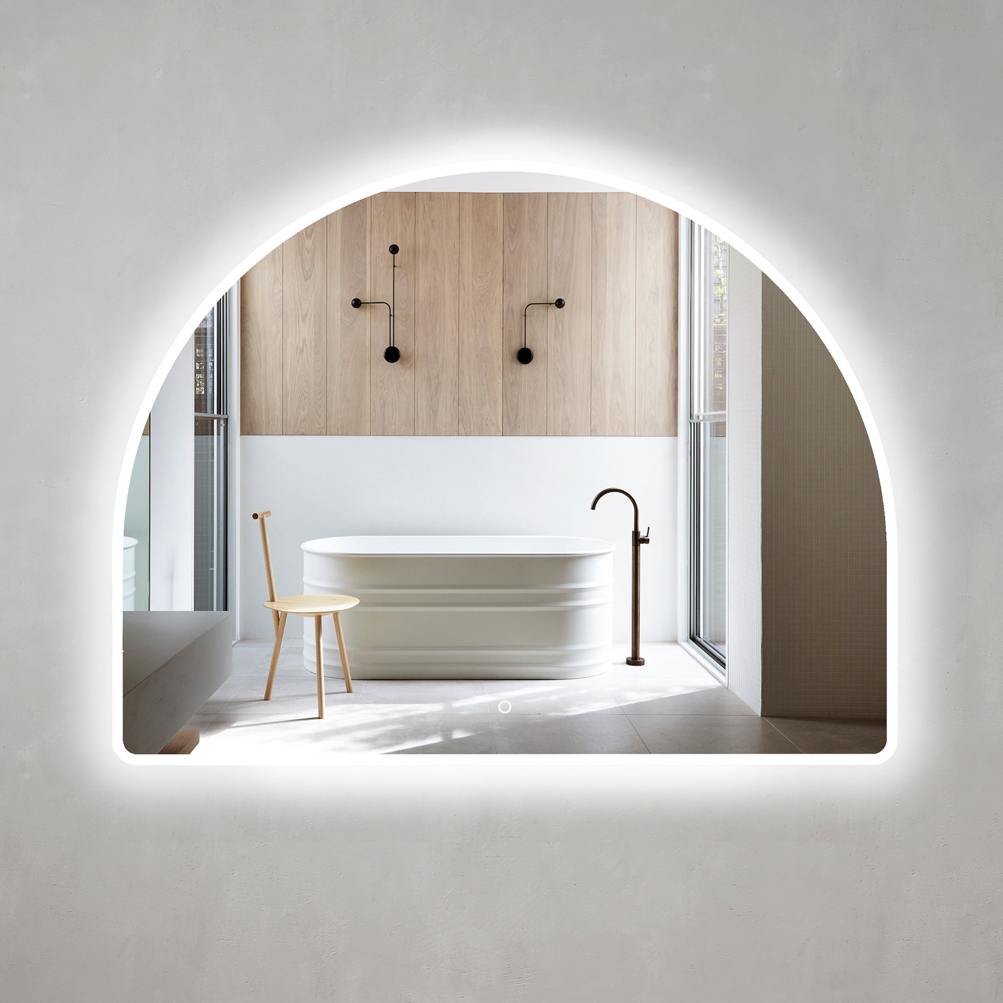 Arco Arch LED Mirror with Frosted Glass Border and Demister | 11 sizes available, from 400mm to 1500mm |