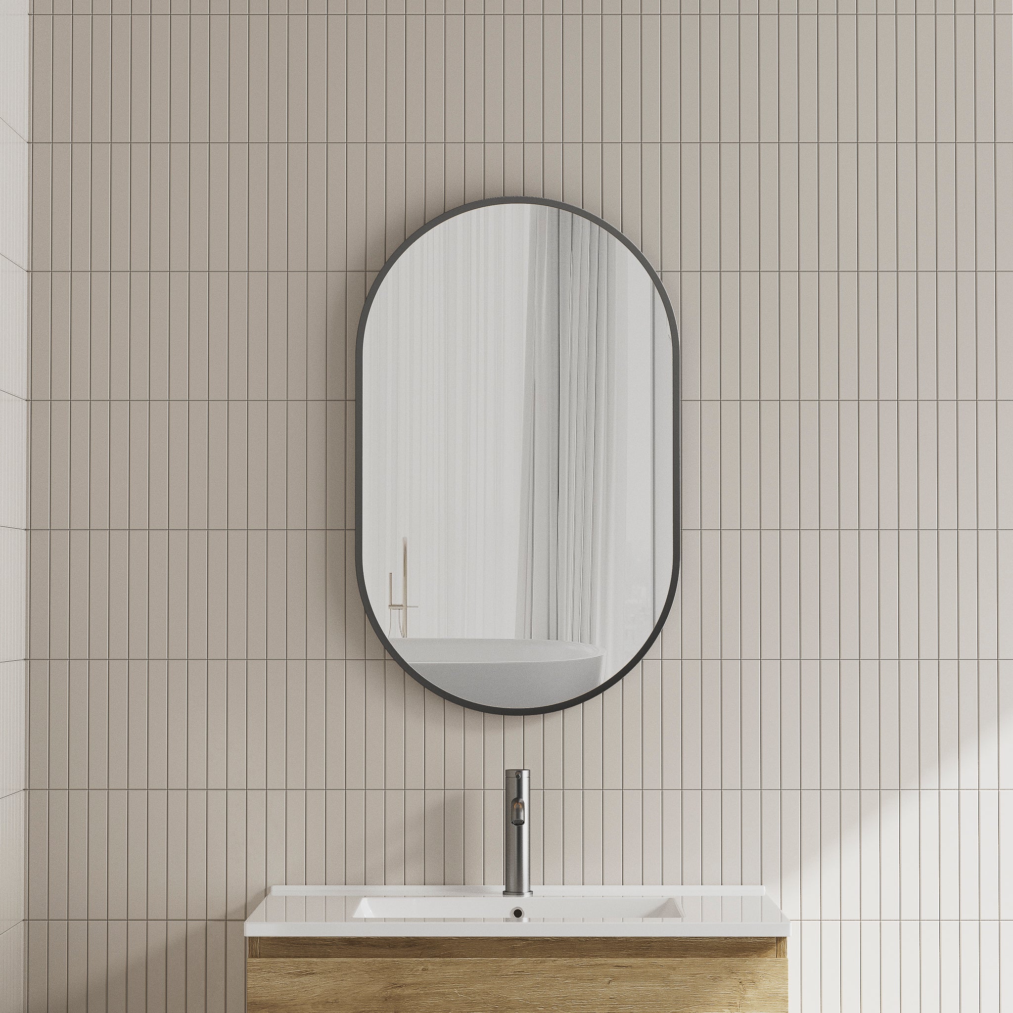 Pill Oval Mirror with Matte Black Frame | 6 sizes available, from 500mm to 1500mm |