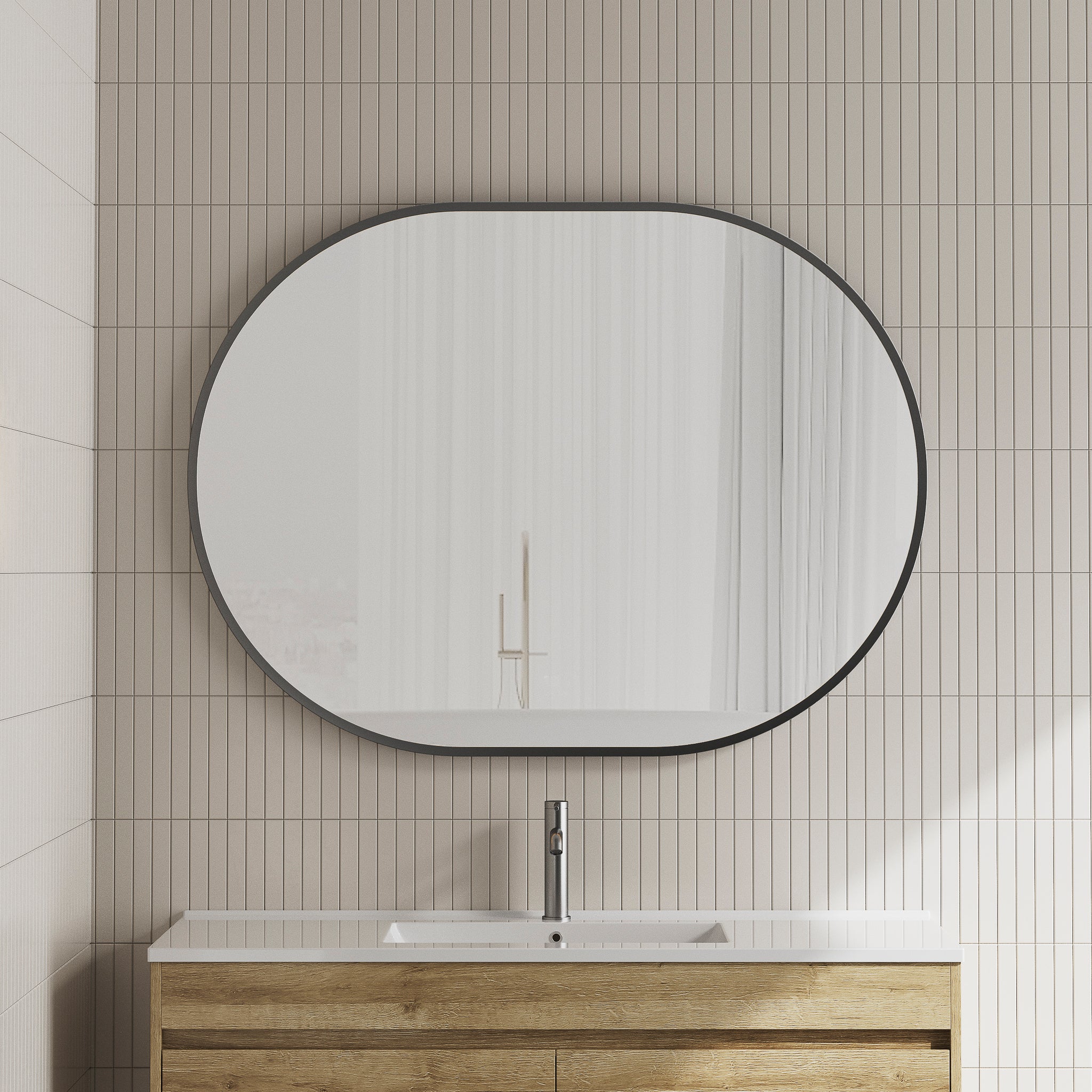 Pill Oval Mirror with Matte Black Frame | 6 sizes available, from 500mm to 1500mm |