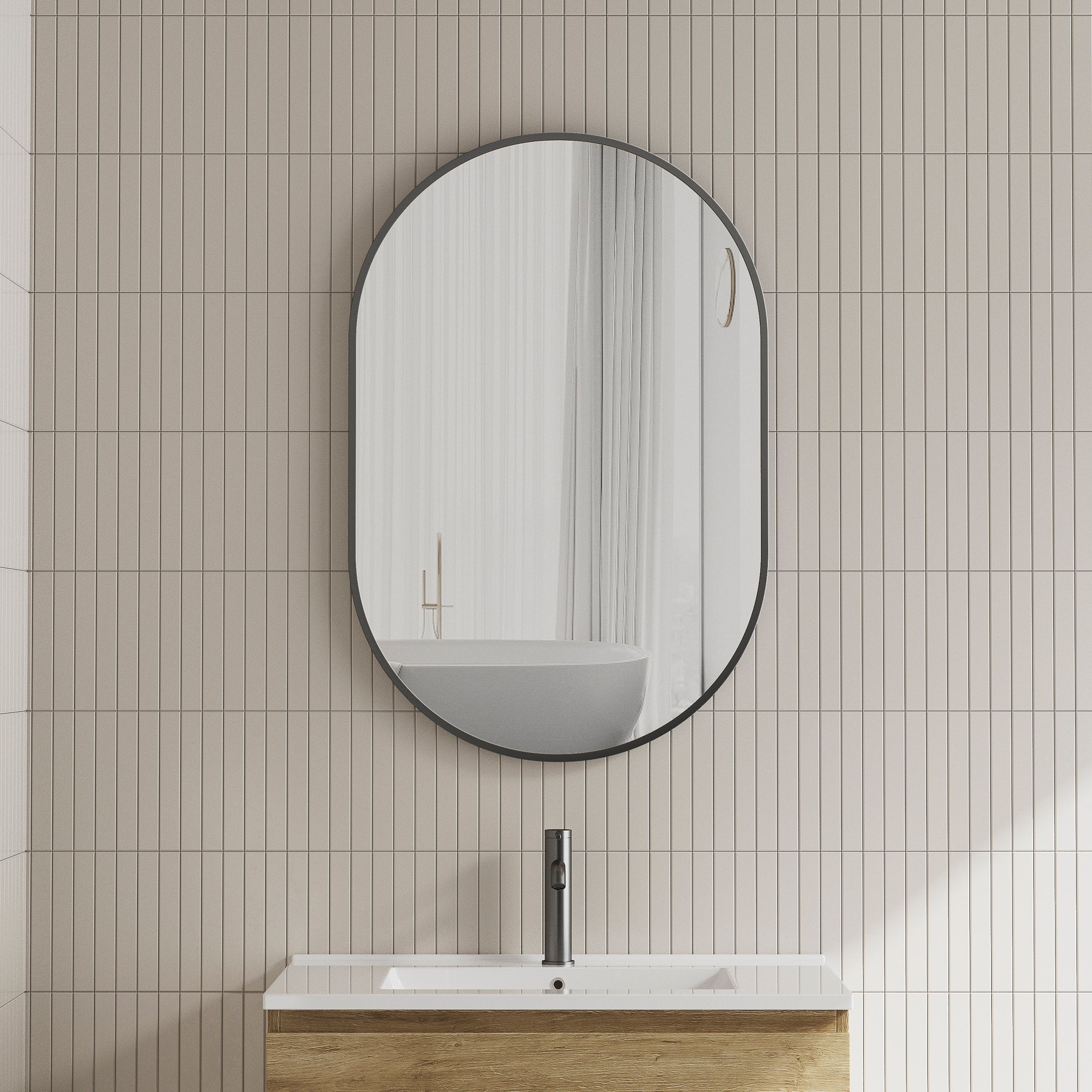 Pill Oval Mirror with Matte Black Frame | 6 sizes available, from 500mm to 1500mm |