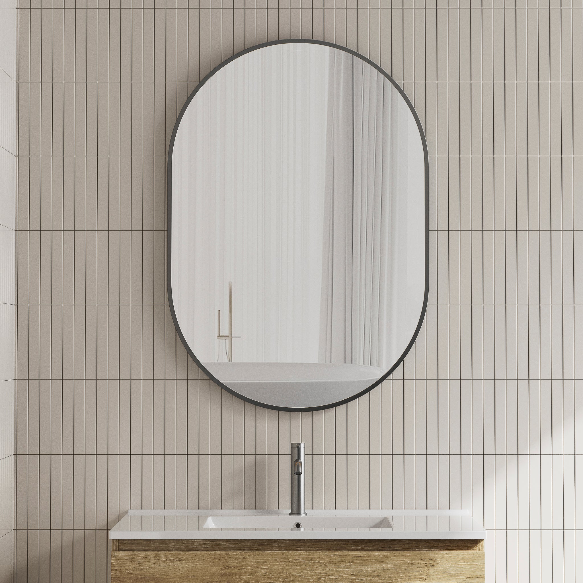 Pill Oval Mirror with Matte Black Frame | 6 sizes available, from 500mm to 1500mm |