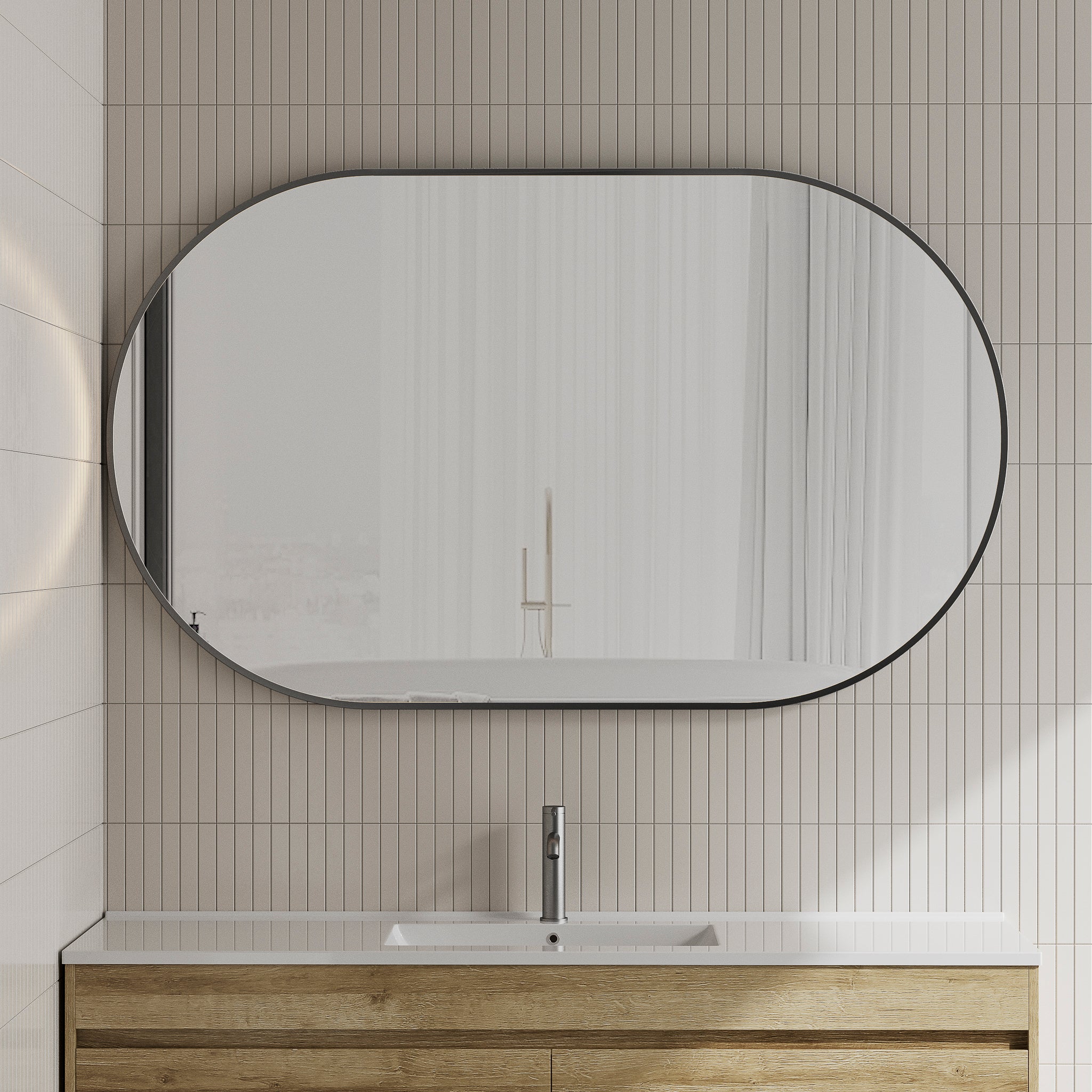 Pill Oval Mirror with Matte Black Frame | 6 sizes available, from 500mm to 1500mm |