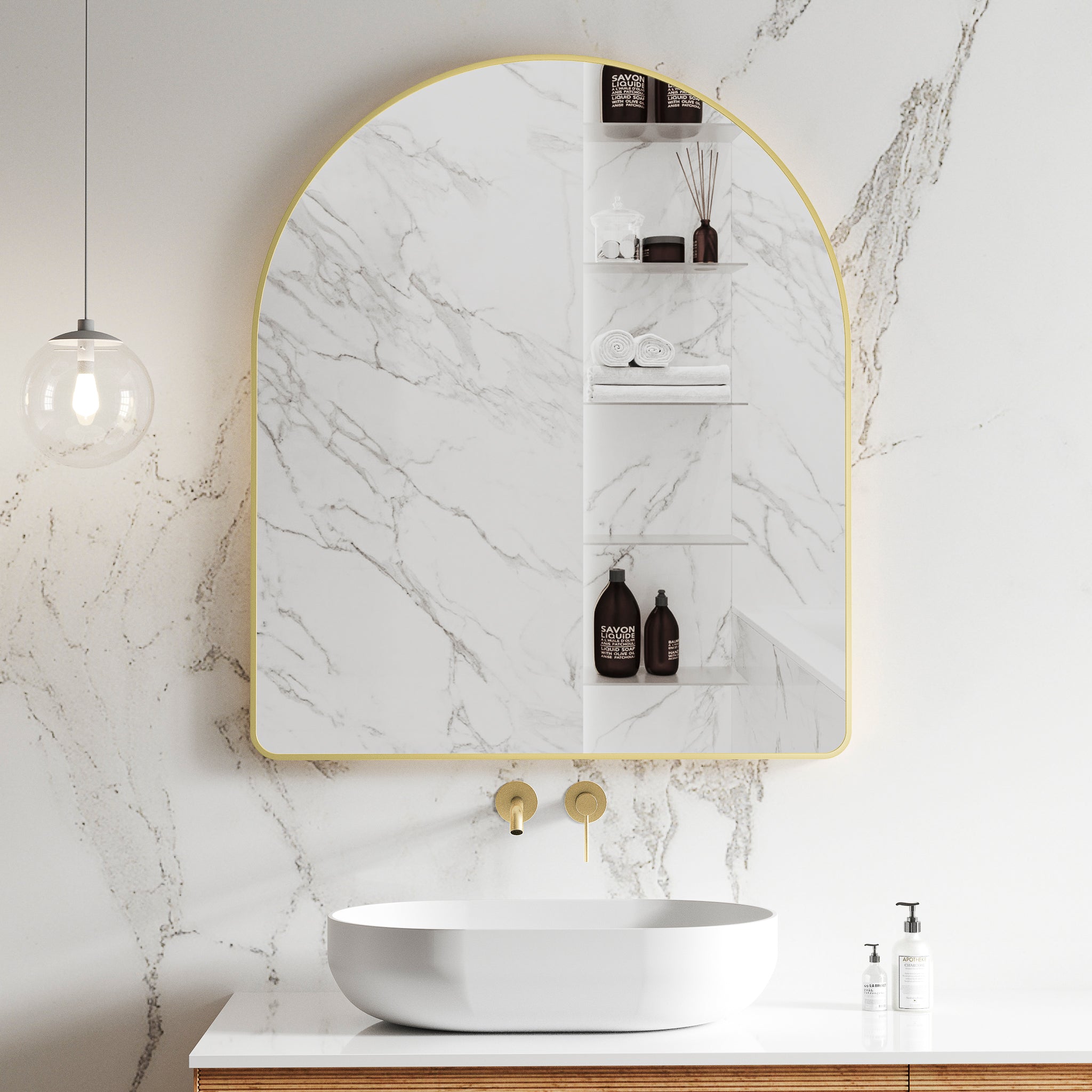 Arco Arch Mirror with Brushed Brass (gold) Frame | 5 sizes available, from 400mm to 1000mm |