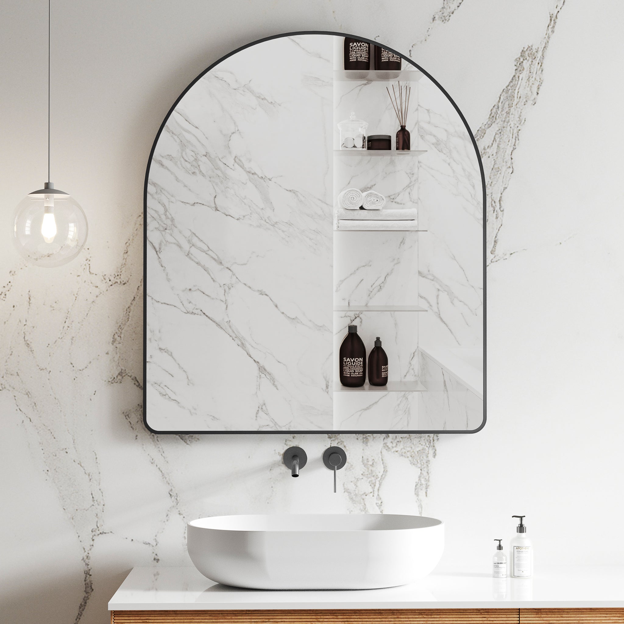 Arco Arch Mirror with Matte Black Frame | 5 sizes available, from 400mm to 1000mm |
