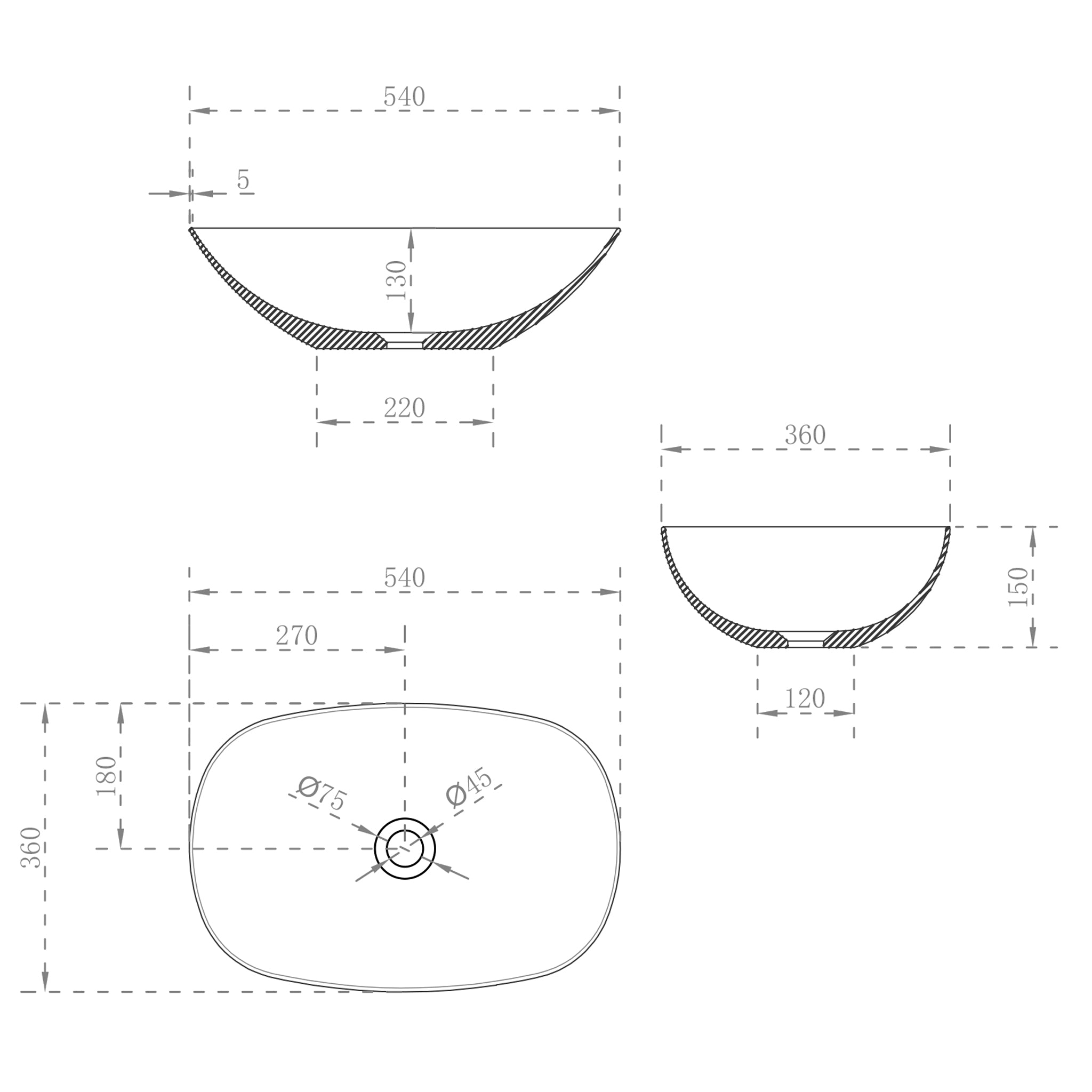 Rolo 540mm Artificial Stone Above-Counter Basin, Matte White