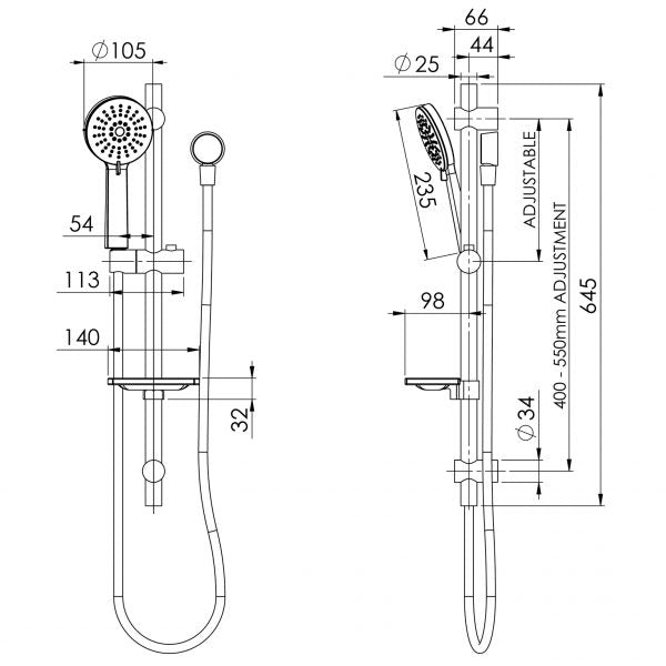 Phoenix Vivid Rail Shower | Brushed Nickel |