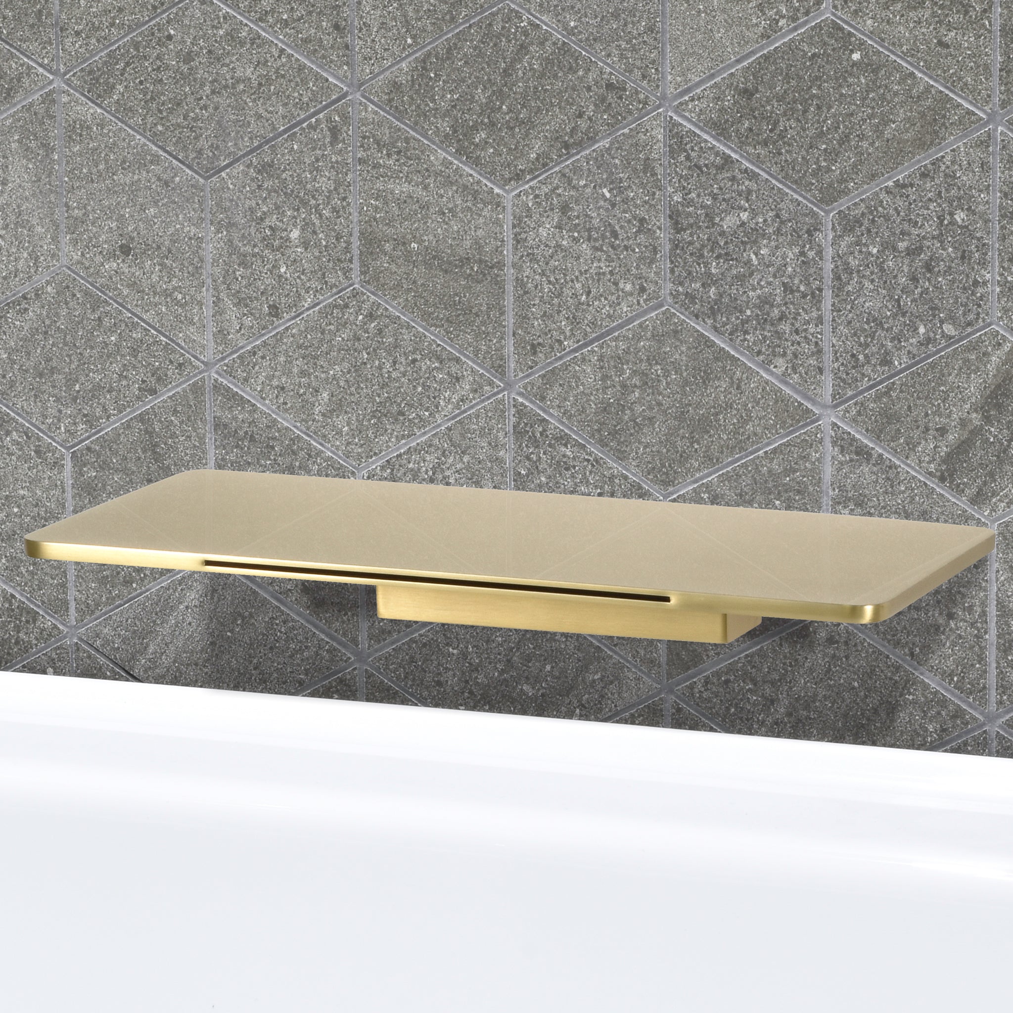 Cascada Shelf Waterfall Bath Spout, Brushed Brass Gold