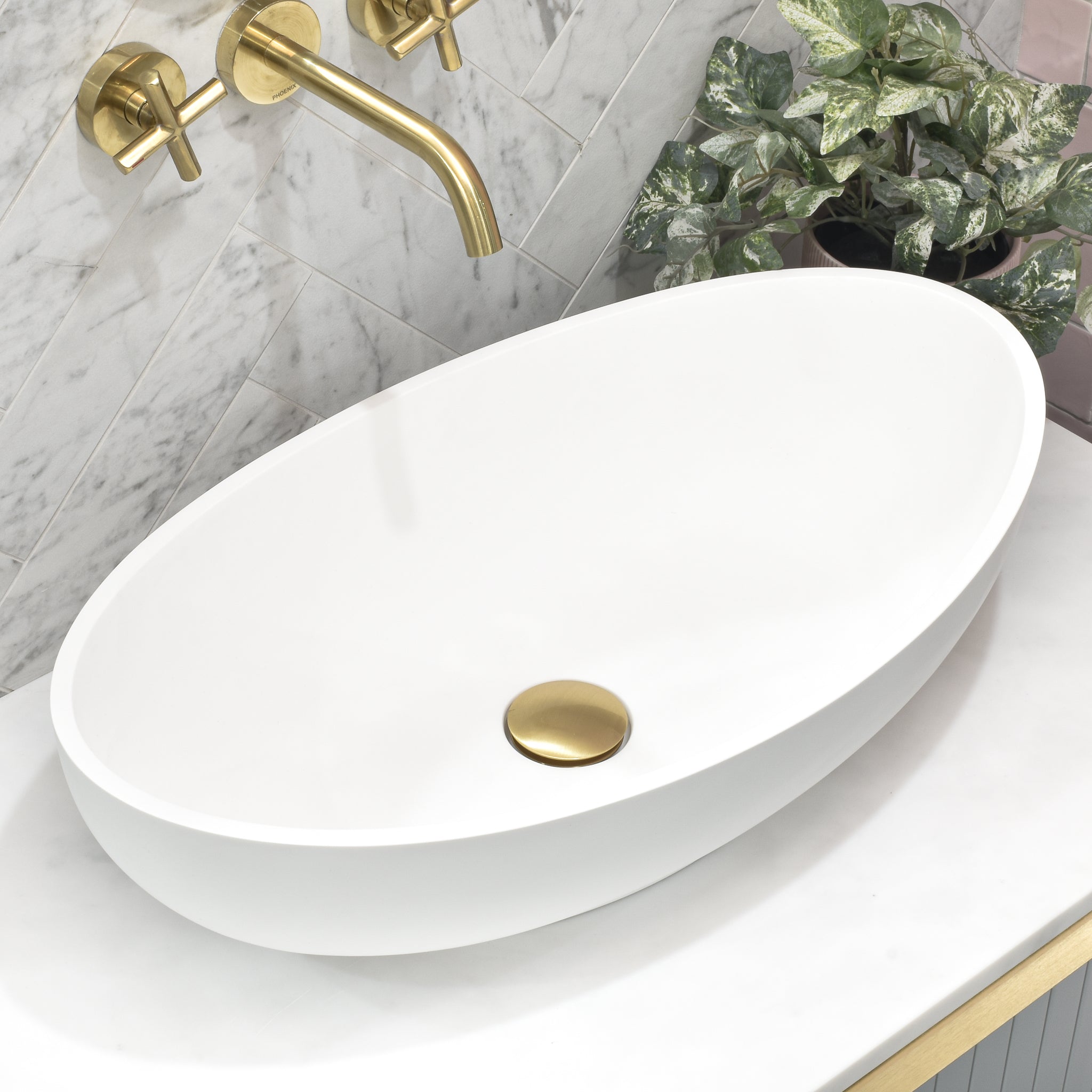 Whitehaven 600mm x 380mm Artificial Stone Above-Counter Basin, Matte White