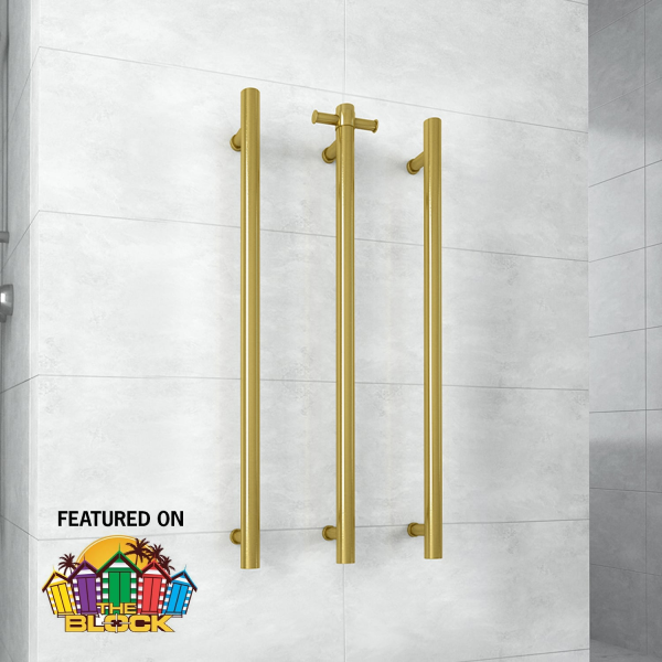 Thermogroup Round Single Bar Vertical Heated Towel Rail | Brushed Gold |