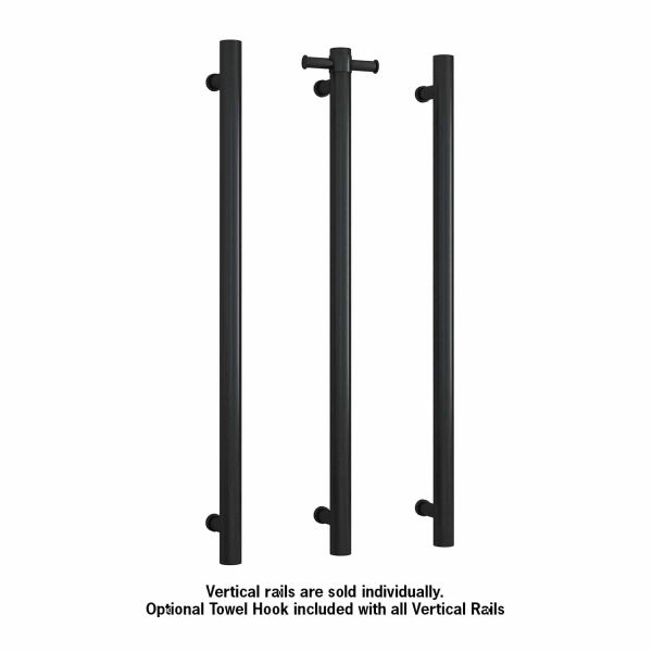 Thermogroup Round Single Bar Vertical Heated Towel Rail | Matte Black |