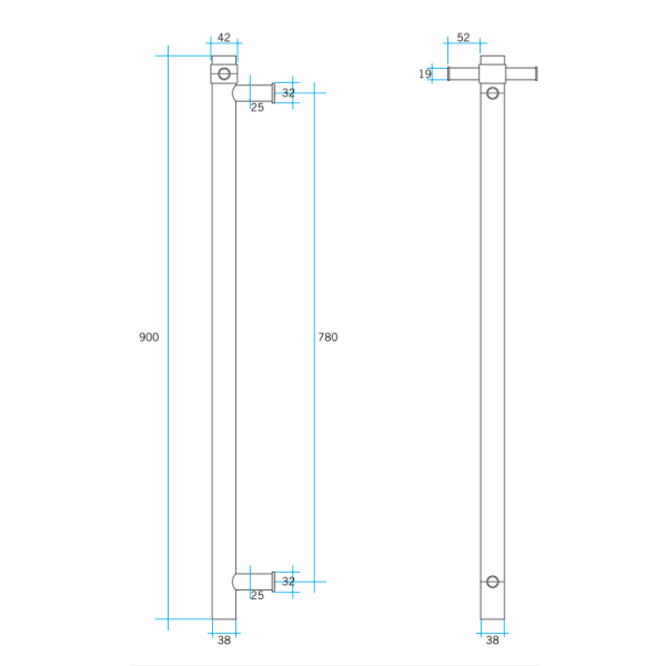 Thermogroup Round Single Bar Vertical Heated Towel Rail | Matte Black |