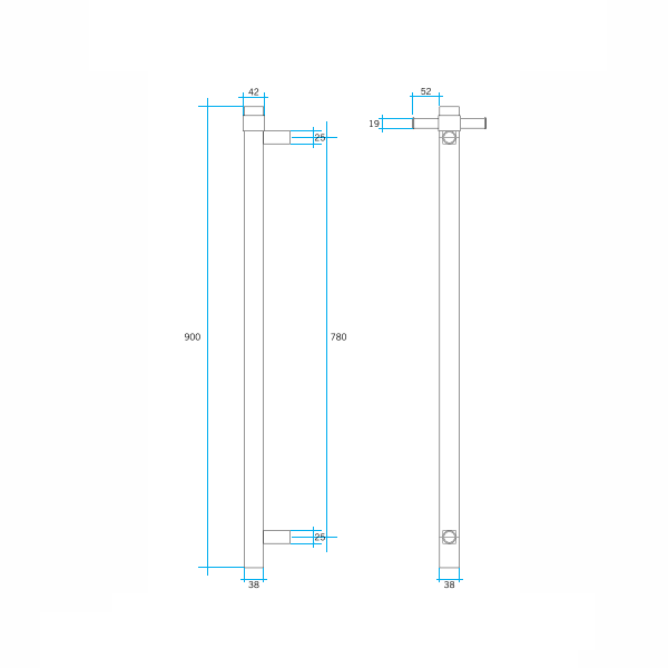 Thermogroup Square Single Bar Vertical Heated Towel Rail | Polished Stainless |