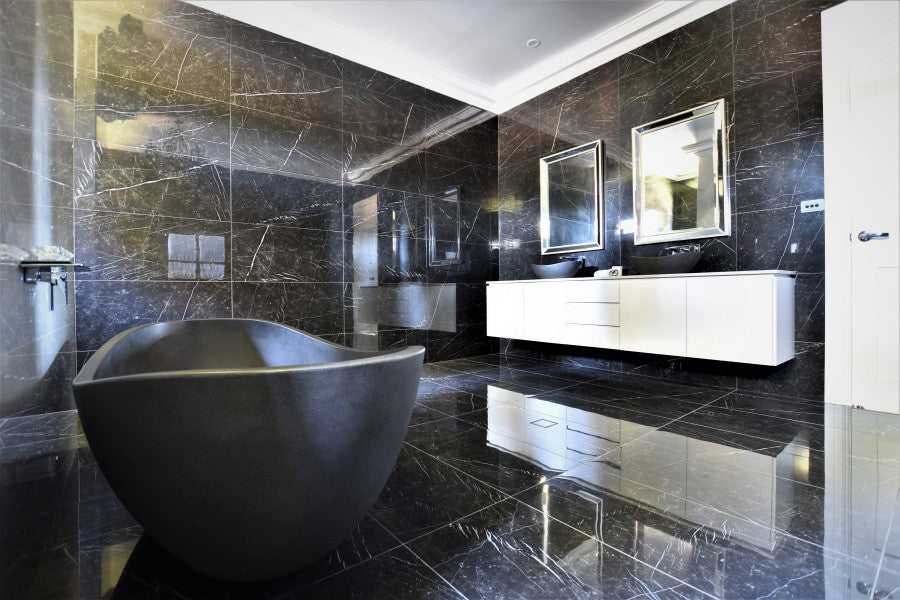 #61 - Bathrooms: Dark all-black marble with some stunning features