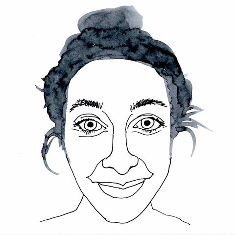 Self-portrait line drawing illustration by Alex Mitchell artist of the Twinki-Winki online shop.