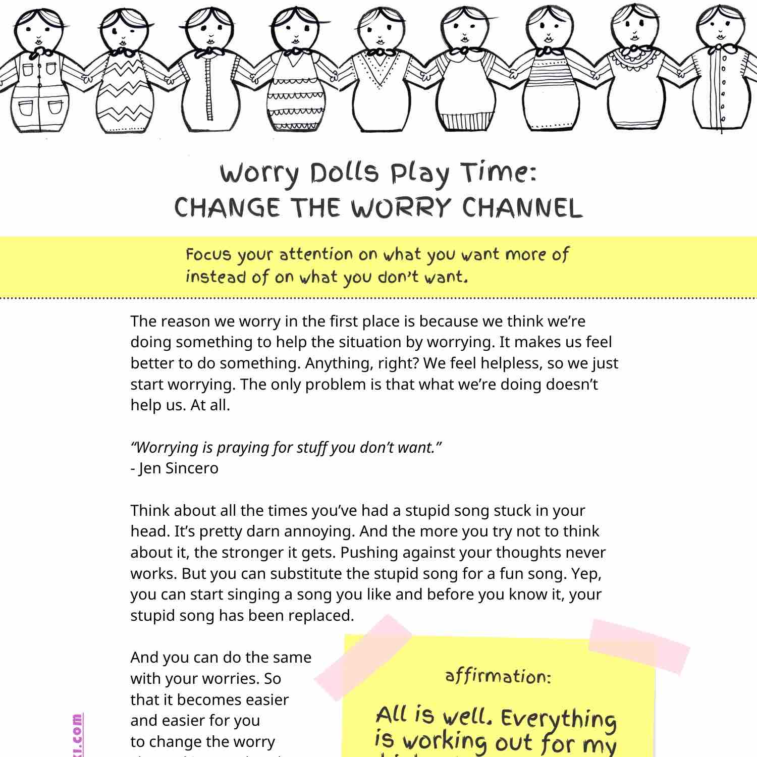 A detail of a worksheet called Change The Worry Channel by Alex Mitchell from the workshop Worry Dolls Play Time.