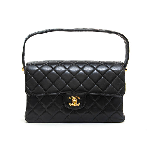 CHANEL Authentic CC Logo Iconic Gold Hardware Black Leather