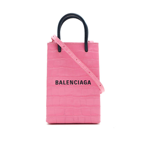 バレンシアガ BALENCIAGA クロコ 2way ミニ ショルダーバッグ ピンク