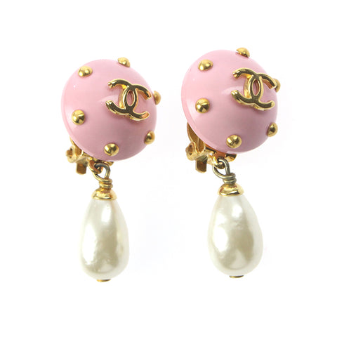 chanel pink pearl earrings