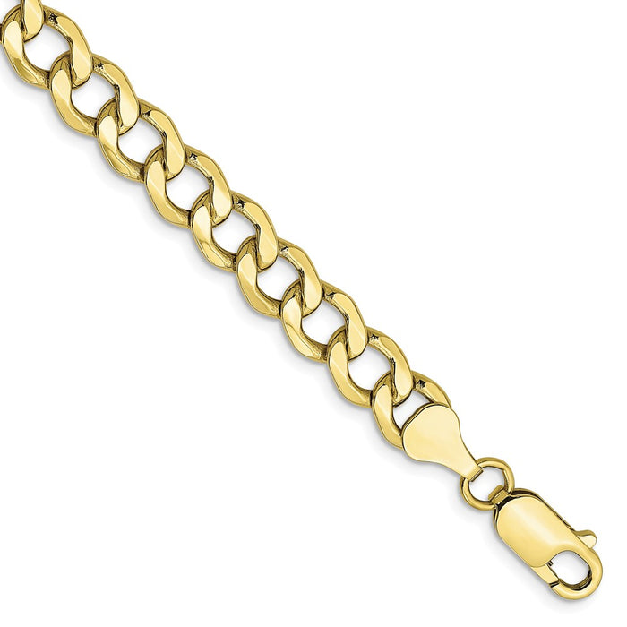 Million Charms 10k Yellow Gold 7.0mm Semi-Solid Curb Link Chain, Chain Length: 8 inches