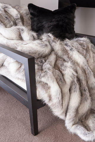 Imitation fake fur throw - Heirloom faux fur throw and cushions  in Grey Coyote