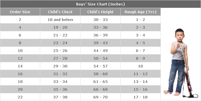 Boys Sizing Chart Clothing