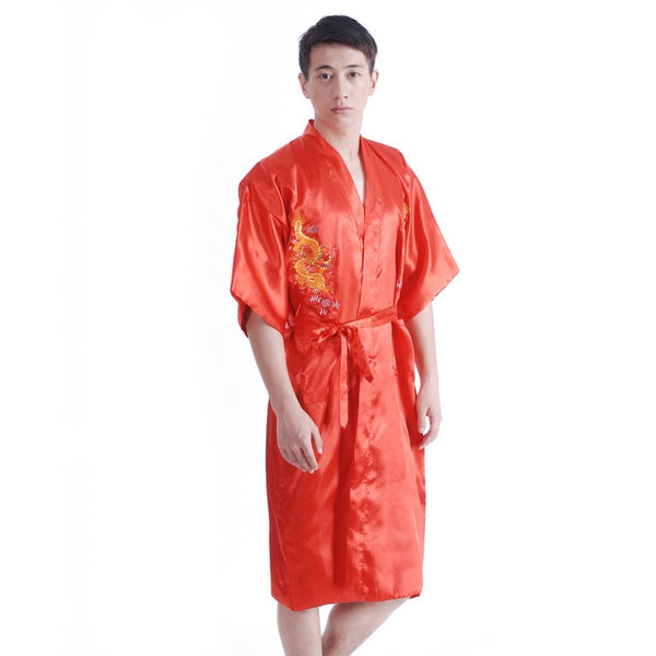 Chinese Dragon Satin Kimono Robe (Red) – Hua Design