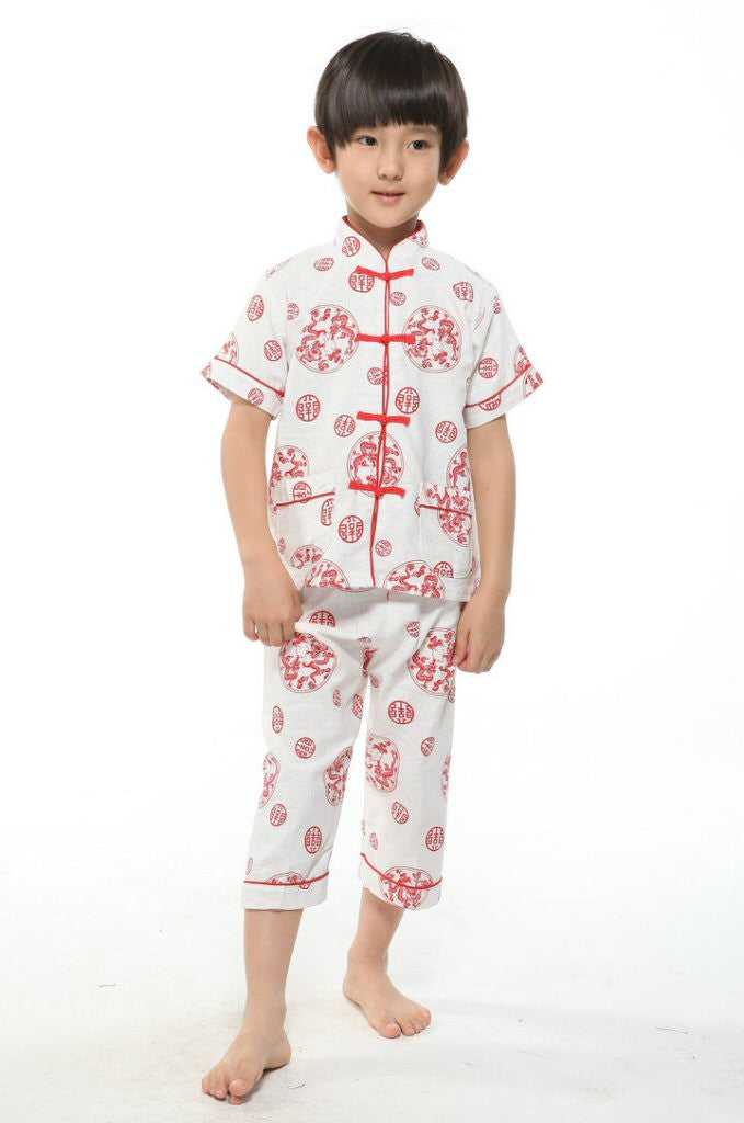 childrens red button shirt and pj bottoms