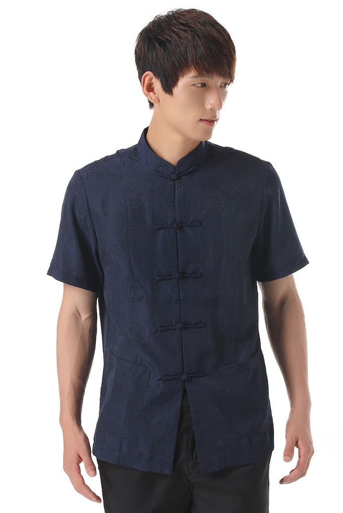Men's Navy Blue Mandarin Shirt – Hua Design