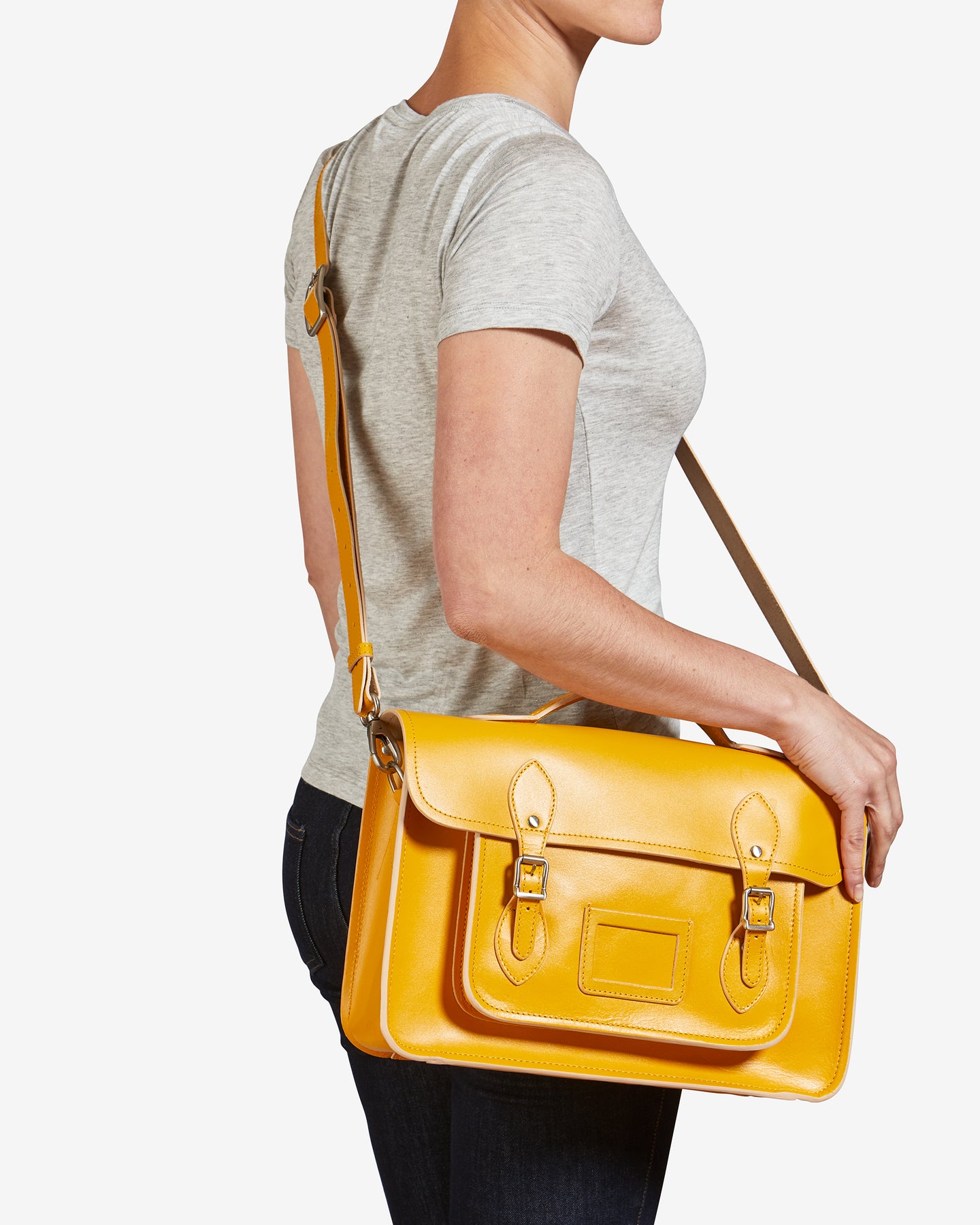 yellow leather satchel