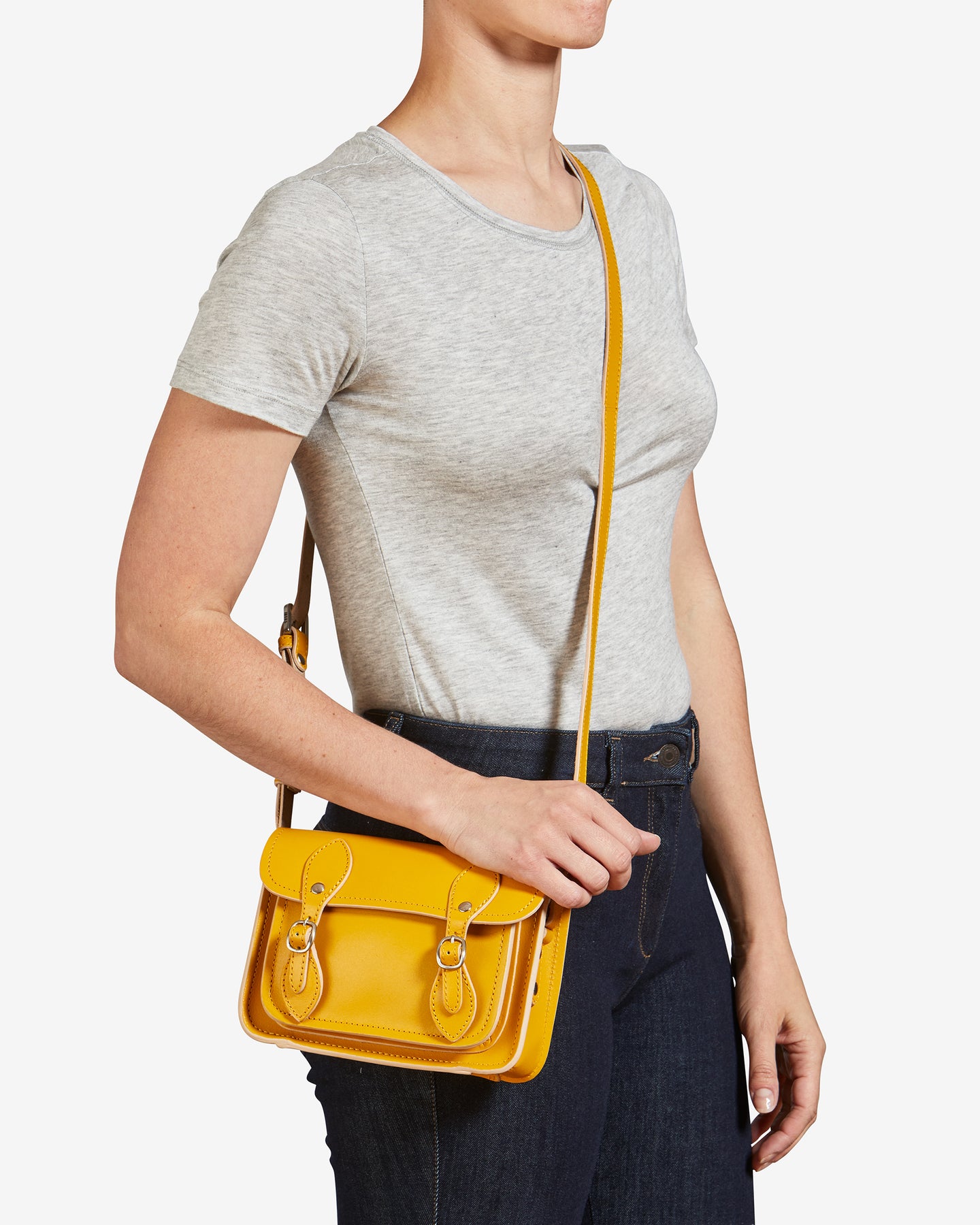 yellow leather satchel