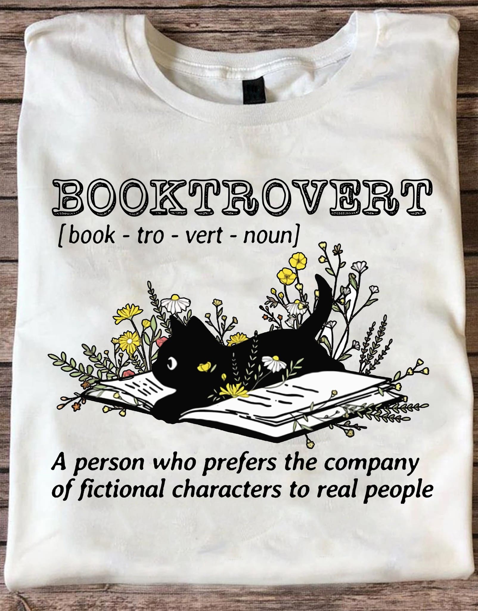 Booktrovert Black Cat Flowers T-shirt, Gift For Book Lover