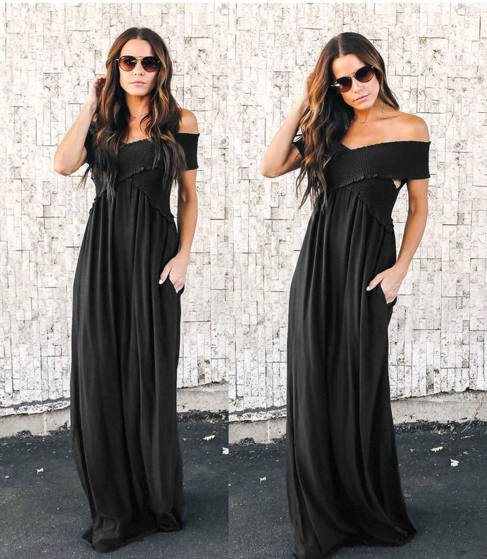 off the shoulder boho maxi dress