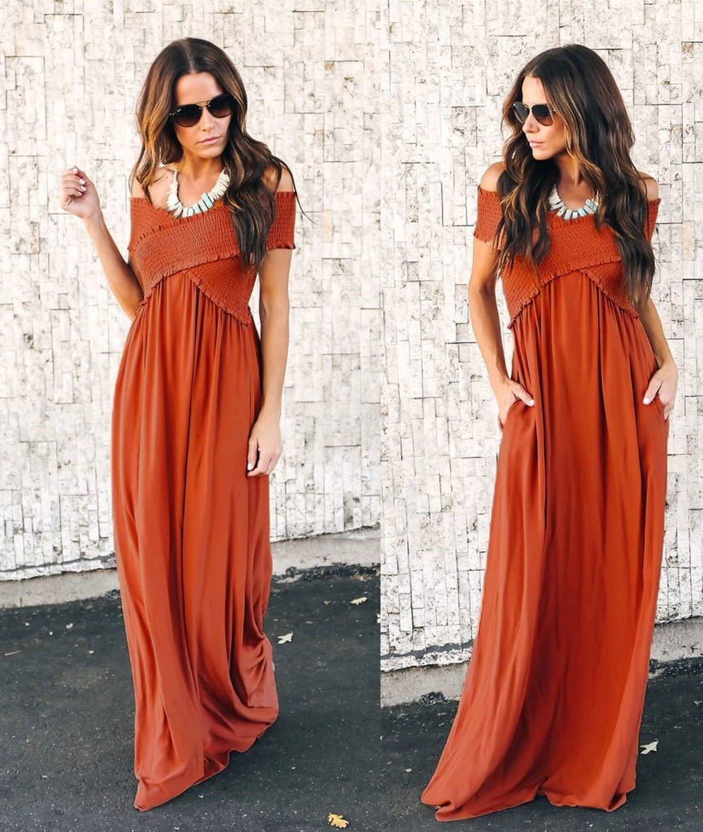 off the shoulder boho maxi dress