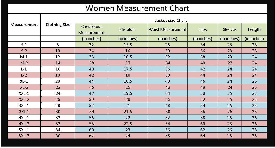 Women Size Chart – Classyak