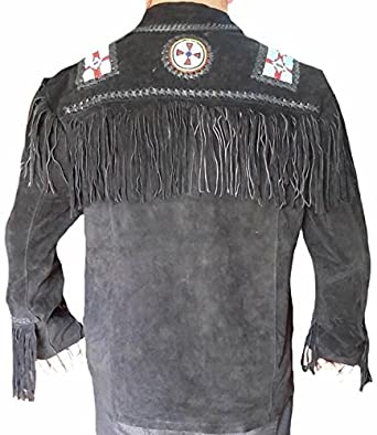 Classyak Men's Western Fringed Suede Leather Indian Jacket