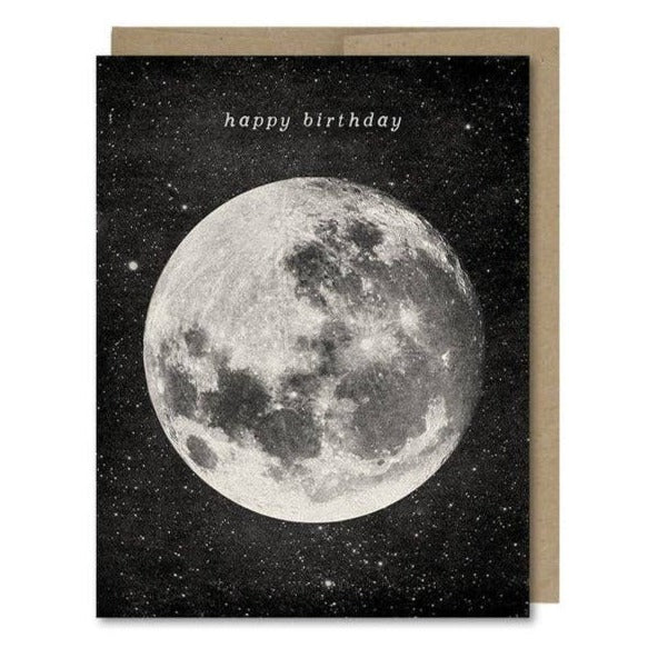 The Moon, Shooting Star and Gold Glitter Stars Birthday Card