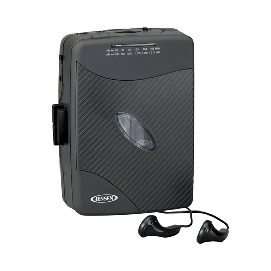 GPO Portable Retro Personal Cassette Player/Recorder with Built-in Speaker  & Microphone, FM Radio, 3.5mm Headphone Jack, Earphones Included - Black