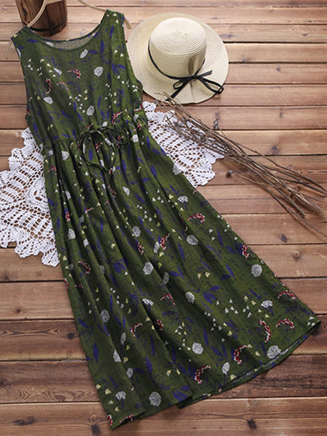 Women Vintage Print Loose Sleeveless Tank Dress – Snapvienna