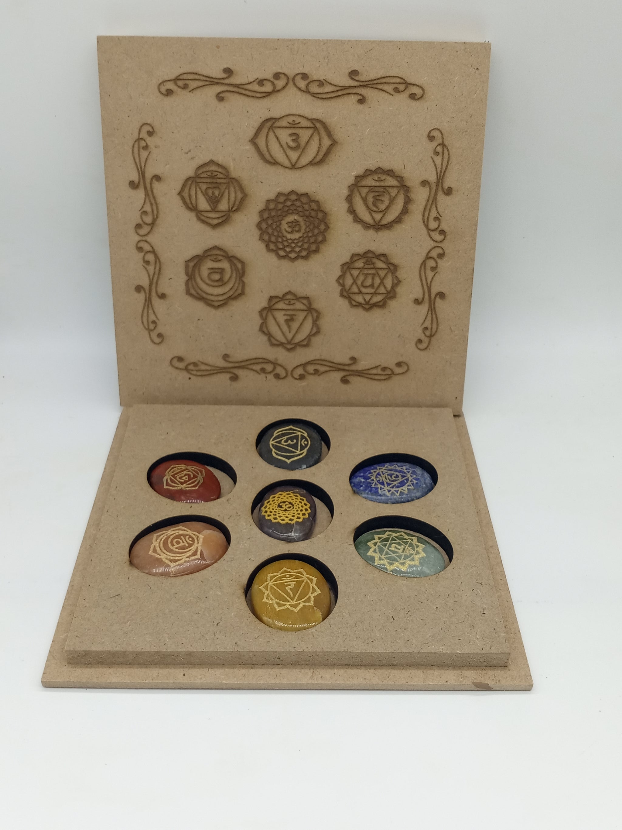 Gemstone 7 Chakra Symbol Oval Stones Set W Box Mindful Balance