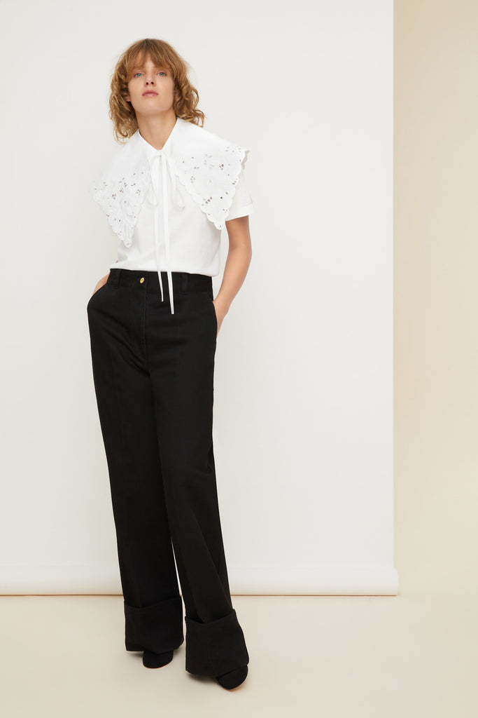 Patou | Organic cotton tee with embroidered poplin collar