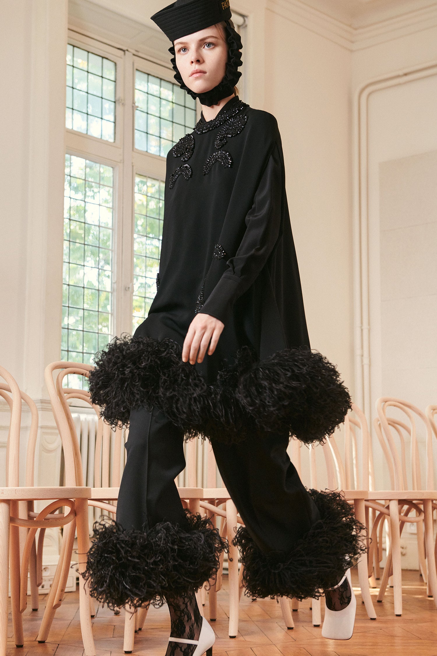 Patou - Cape dress embroidered with feathers 