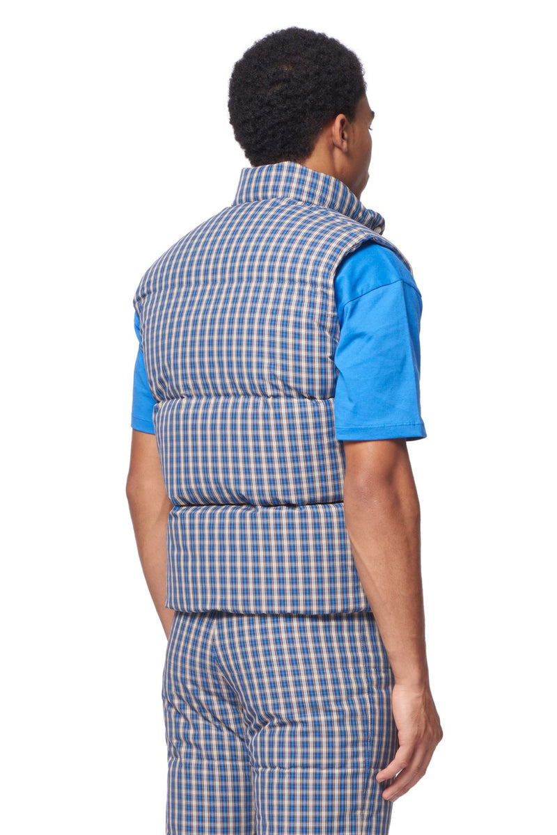 織り柄チェック ERL UNISEX PLAID PUFFER VEST WOVEN BLUE | eesdc.org