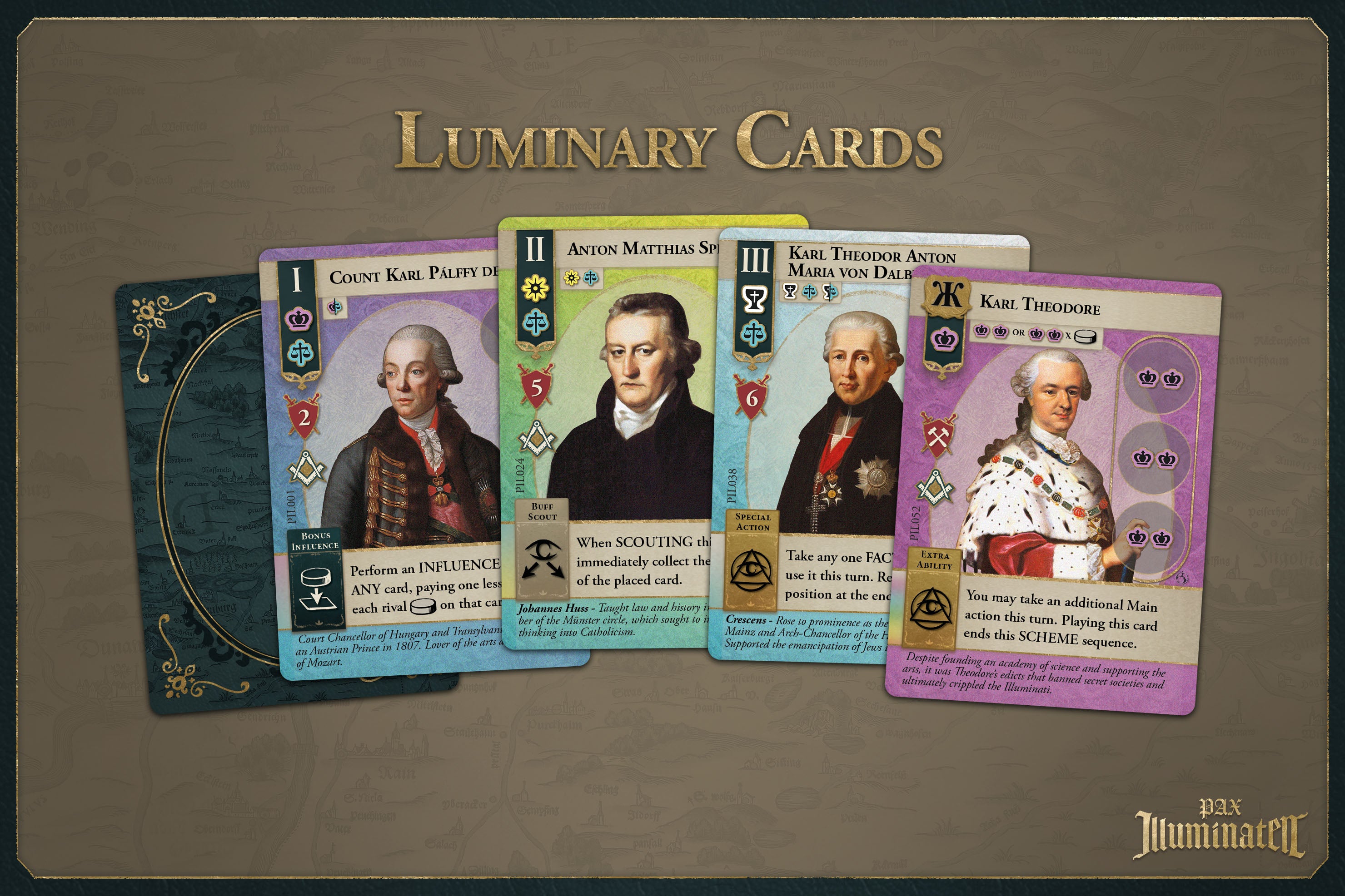 Pax Illuminaten boardgame Luminary cards incl. clue 3