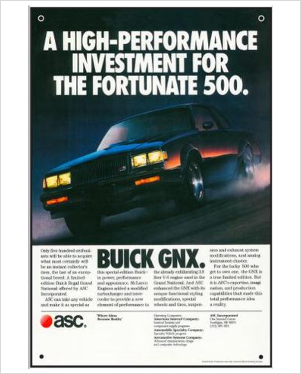 Buick GnX Fortunate 500 GM ad Banner or Metal sign ...