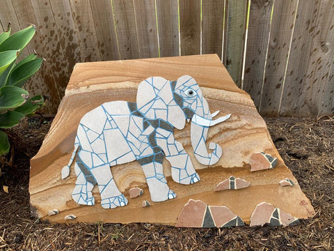 Red Brush Art Mosaics on Sandstone Elephant Blog