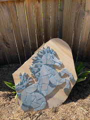 Horse Mosaics On Sandstone In Garden