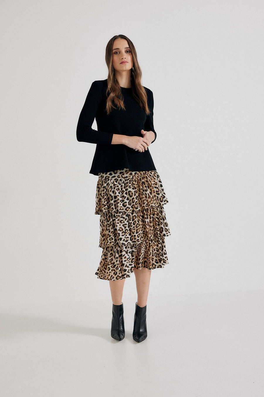 Elena Francesca Tiered Skirt in Leopard