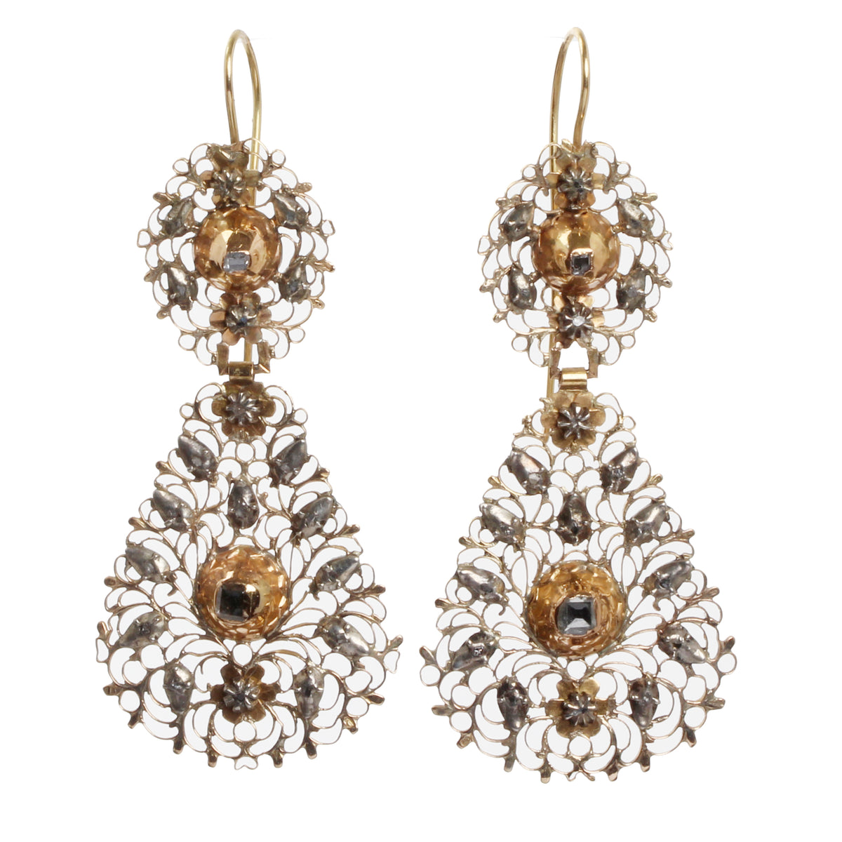 18th Century Filigree Table Cut Diamond Earrings | Bell and Bird