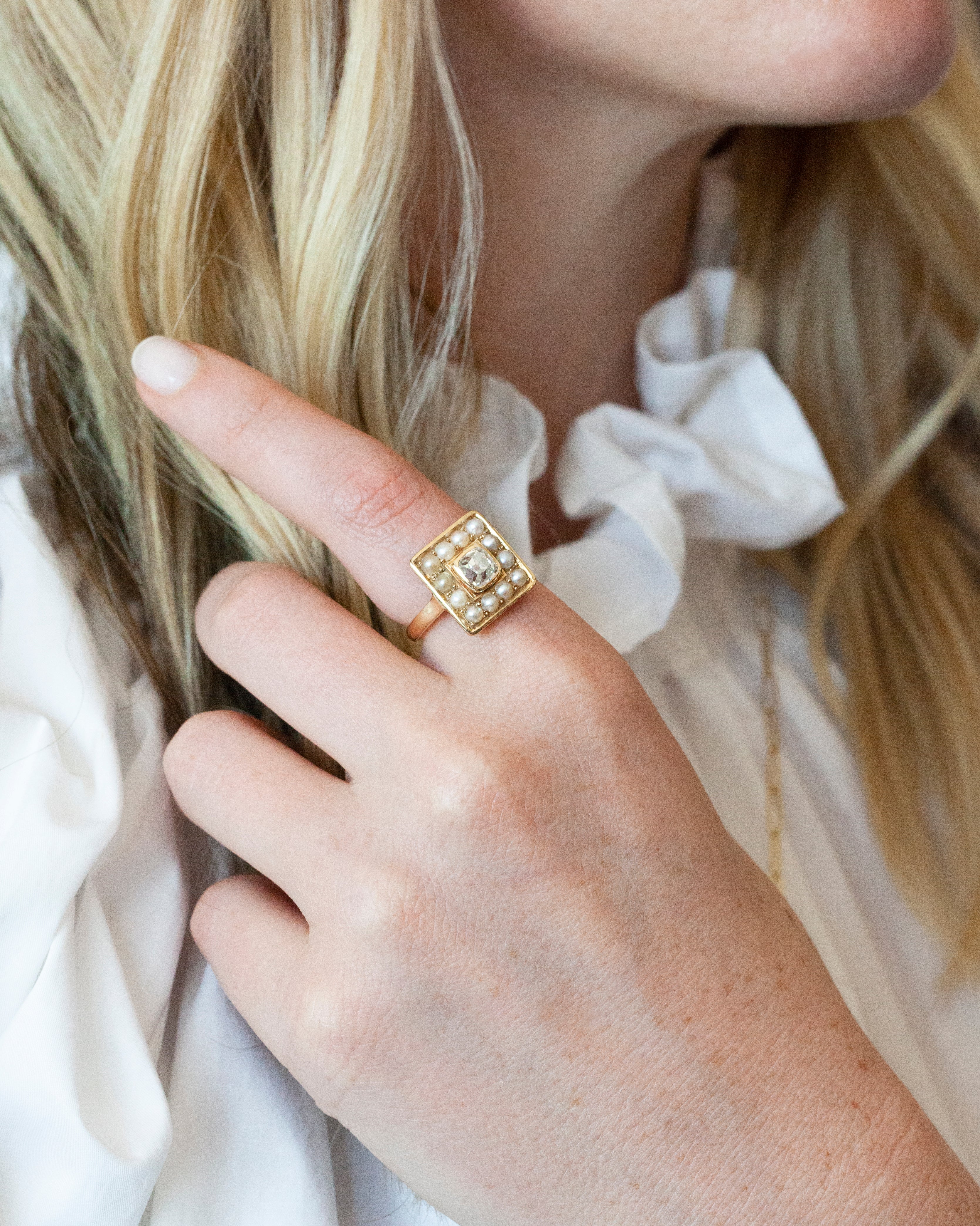 Turn of the Century Pearl and Diamond Ring